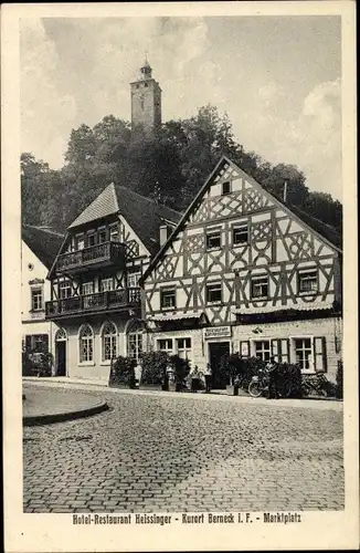 Ak Bad Berneck im Fichtelgebirge Oberfranken, Hotel Restaurant Heissinger, Marktplatz