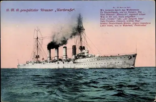 Ak Deutsches Kriegsschiff, SMS Karlsruhe, Geschützter Kreuzer, Kaiserliche Marine