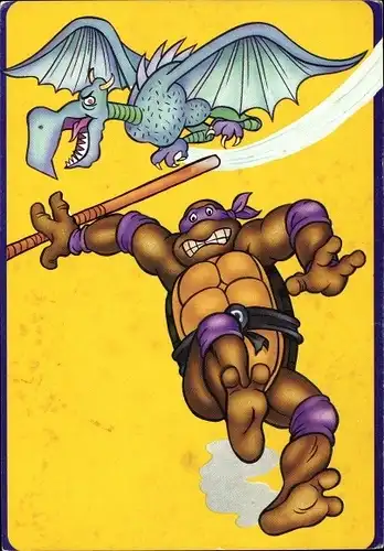 Künstler Ak Comic, Teenage Mutant Ninja Turtles, Drache, Schildkröte mit Kampfstab, Donatello