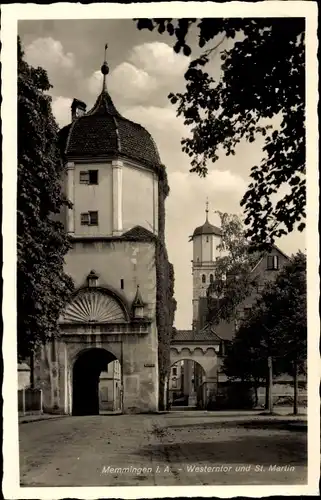 Ak Memmingen in Schwaben, Westerntor und St. Martin, Westertorplatz