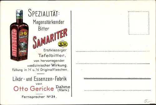 Ak Dahme in der Mark, Samariter Tafelbitter, Likör und Essenzen Fabrik von Otto Gericke, Reklame