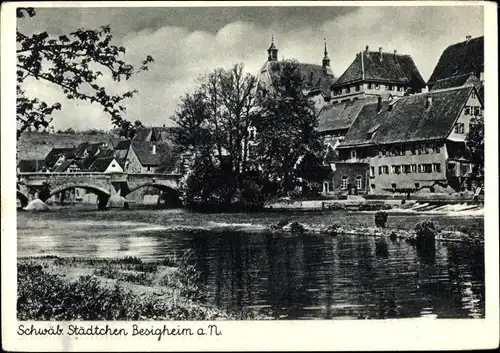 Ak Besigheim im Kreis Ludwigsburg, Stadtpanorama, Flusspartie