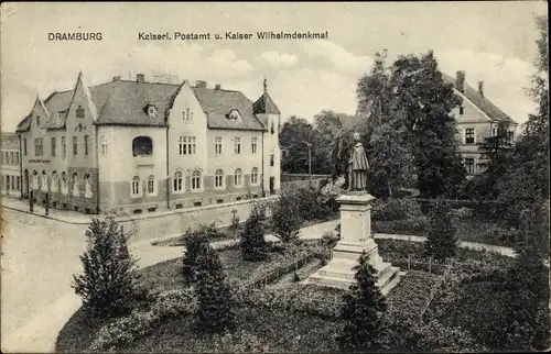 Ak Drawsko Pomorskie Dramburg Pommern, Kaiserl. Postamt und Kaiser Wilhelm Denkmal