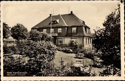 Ak Neudorf Sehmatal im Erzgebirge, Hotel Vierenstraße, Inh. Max Feuker, Gartenansicht