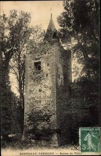 Ak Fontenay Trésigny Seine et Marne, Ruines du Vivier, Blick auf eine Ruine