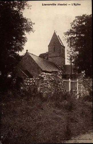 Ak Linverville Marne, L'Eglise, Blick zur Kirche, Mauer, Kirchturm
