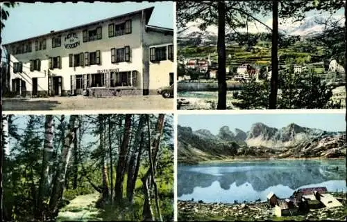 Ak Beauvezer Alpes de Haute Provence, Hotel du Verdon, See, Gebirge, Blick auf den Ort
