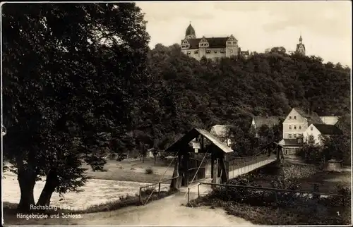 Ak Rochsburg Lunzenau in Sachsen, Hängebrücke und Schloss