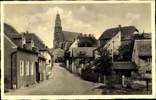 Ak Kamenz im Kreis Bautzen, Pulsnitzer Straße mit St. Marien