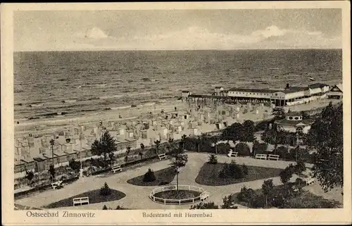 Ak Ostseebad Zinnowitz Usedom, Blick auf Badestand und Herrenbad