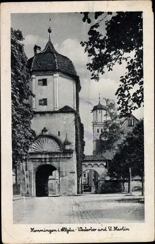 Ak Memmingen in Schwaben, Westertor und St. Martinskirche, Westertorplatz