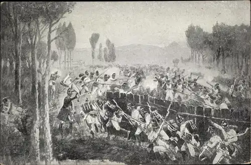 Künstler Ak Gefecht in der schwarzen Lackenau, 13. Mai 1809