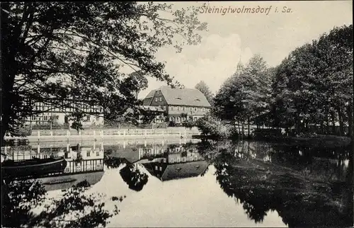 Ak Steinigtwolmsdorf in Sachsen, Wasserpartie, Gebäude