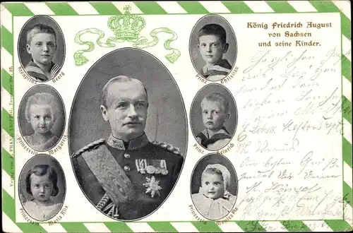 Passepartout Ak König Friedrich August III. von Sachsen, Kinder, Portraits
