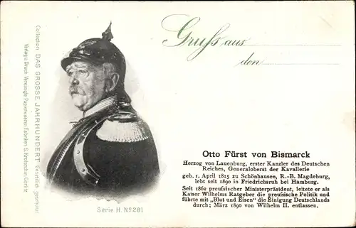 Ak Fürst Otto von Bismarck, Portrait, Erster Kanzler des neuen Deutschen Reiches