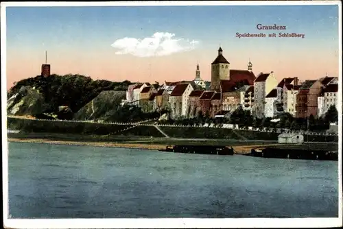 Ak Grudziądz Graudenz Westpreußen, Speicherseite mit Schlossberg