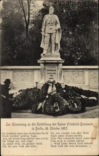 Ak Berlin Tiergarten, Enthüllung des Kaiser Friedrich Denkmals 1903