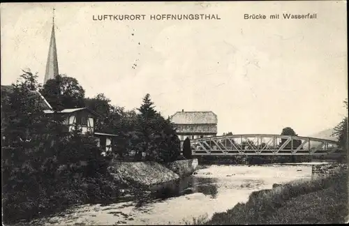 Ak Hoffnungsthal Rösrath in Nordrhein Westfalen, Brücke mit Wasserfall