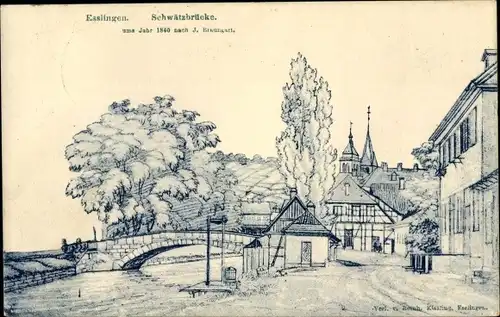 Künstler Ak Braungart, J., Esslingen am Neckar Baden Württemberg, Schätzbrücke um 1840