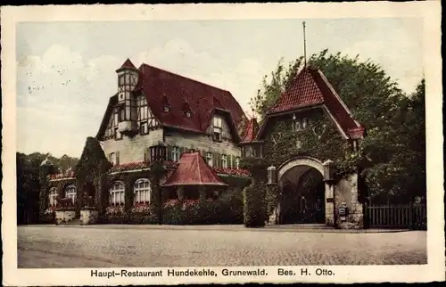 Ak Berlin Wilmersdorf Grunewald, Hauptrestaurant Hundekehle, Inh. H. Otto