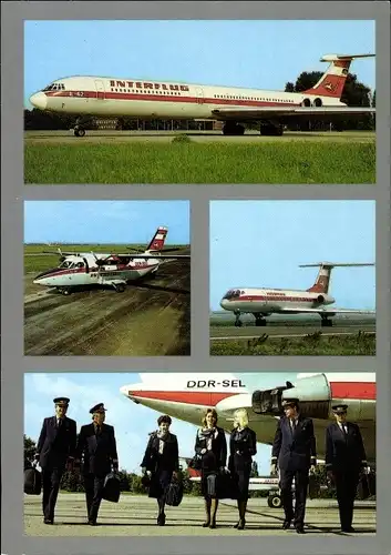Ak Deutsche Passagierflugzeuge der Interflug, IL62, DDR SEL, Pilote, Flugbegleiterinnen