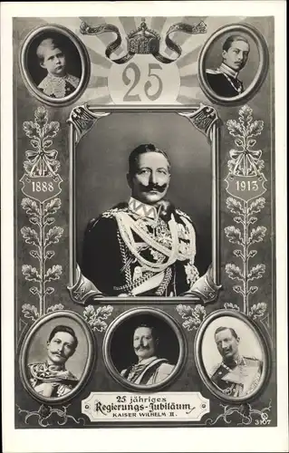 Ak Kaiser Wilhelm II., 25jh Regierungsjubiläum 1913, Portraits