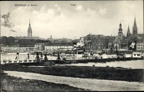 Ak Mülheim Köln Nordrhein Westfalen, Total, Rheindampfer, Anlegestelle, Kirchtürme 