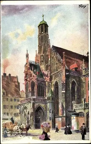 Künstler Litho Kley, Heinrich, Nürnberg, Frauenkirche, Bayerische Jubiläums Landesausstellung 1906