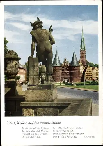 Ak Lübeck in Schleswig Holstein, Ansicht vom Merkur auf der Puppenbrücke, Gedicht, Em. Geibel