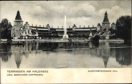 Ak Berlin Grunewald Halensee, Terrassen am Halensee, Inh. Bernhard Hoffmann, Kurfürstendamm 124 a