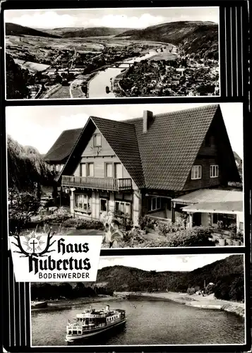 Ak Bodenwerder in Niedersachsen, Blick in das Wesertal, Haus Hubertus, Inh. Heinrich Brandt