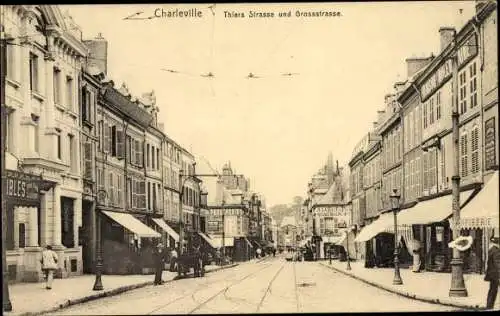 Ak Charleville Mézières Ardennes, Thiers Straße und Großstraße