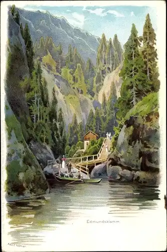 Litho Hřensko Herrnskretschen Elbe Reg. Aussig, Edmundsklamm