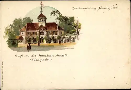 Litho Nürnberg in Mittelfranken Bayern, Gruss aus der Münchener Bierhalle, 1896