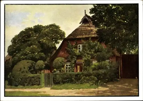 Künstler Ak Schirm, C.C., Amelinghausen Niedersachsen, Haus mit Garten, Lüneburger Heide