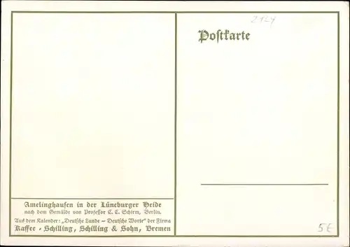 Künstler Ak Schirm, C.C., Amelinghausen Niedersachsen, Haus mit Garten, Lüneburger Heide