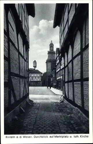 Ak Rinteln an der Weser Kreis Schaumburg, Durchblick auf Marktplatz und luth. Kirche