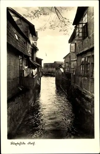 Ak Buxtehude in Niedersachsen, Fleet, Wasserpartie, Balkone über Wasser