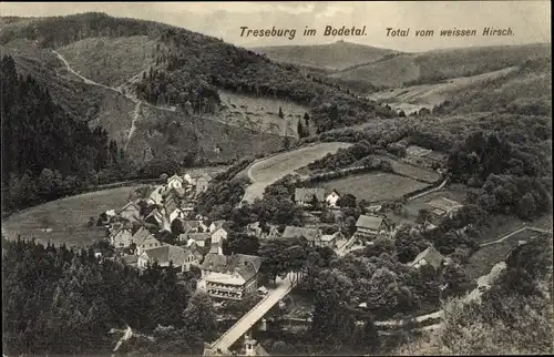 Ak Treseburg Thale im Harz, Blick auf den Ort mit Umgebung vom weissen Hirsch