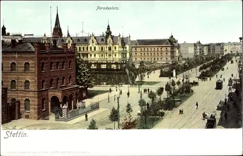 Ak Szczecin Stettin Pommern, Paradeplatz, Straßenpartie