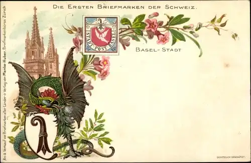 Briefmarken Litho Bâle Basel Stadt Schweiz, Die ersten Briefmarken der Schweiz, Wappen