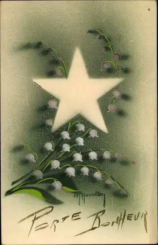 Künstler Ak Porte Bonheur, Stern, Glockenblumen, Glückwunsch