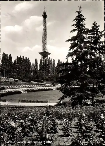 Ak Berlin Charlottenburg, Blick auf Funkturm mit Sommergarten