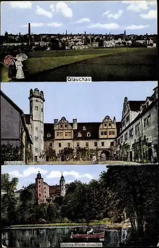 Ak Glauchau in Sachsen, Schlosshof, Stadtpanorama 