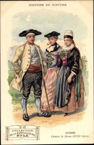 Litho Histoire du Costume, Musculosine Byla, Suisse, Canton de Berne, XVIIIe Siècle