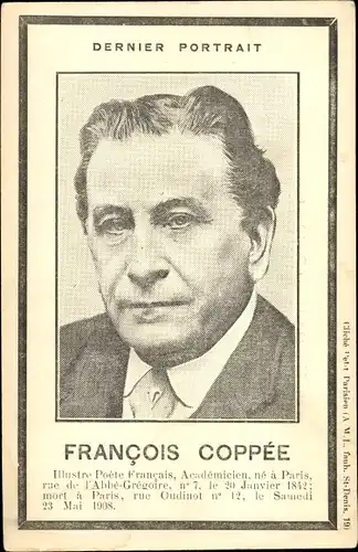 Ak Französischer Schriftsteller François Coppée, Trauerkarte