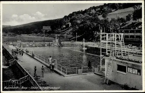 Ak Kulmbach in Oberfranken, Städt. Schwimmbad, Sprungturm, Wasserrutsche