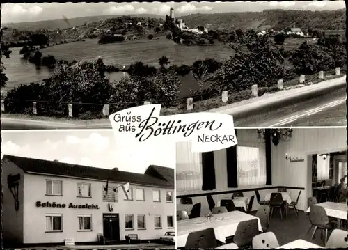 Ak Böttingen Gundelsheim am Neckar, Gasthaus Schöne Aussicht, Inh. Erika Jeske, Panorama