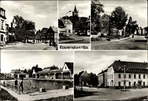 Ak Eppendorf in Sachsen, Straßenpartien, Kirche, Gaststätte, Schwimmbad