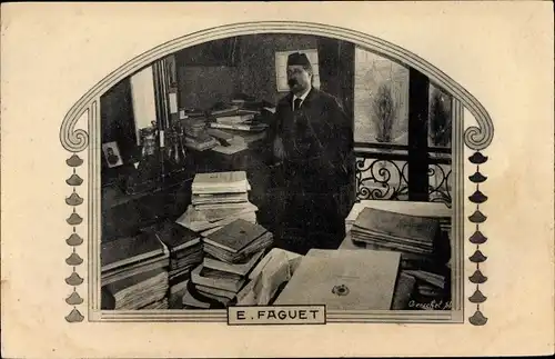 Passepartout Ak Französischer Schriftsteller Émile Faguet, Portrait, Bücher
